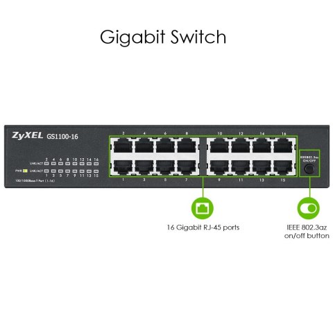 Switch Zyxel GS1100-16 16p Unmanaged Gigabit Switch Zyxel GS1100-16 16p Unmanaged Gigabit