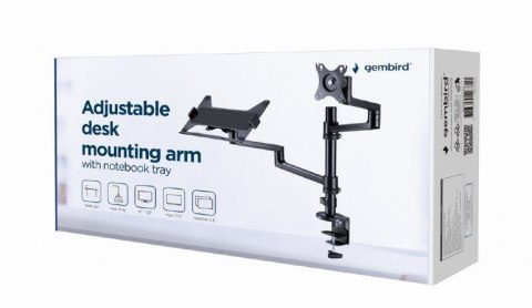 GEMBIRD GEMBIRD BIURKOWE REGULOWANE RAMIĘ/UCHWYT NA MONITOR + PODSTAWKA NA NOTEBOOKA 17-32, VESA 100X100MM, DO 8 KG