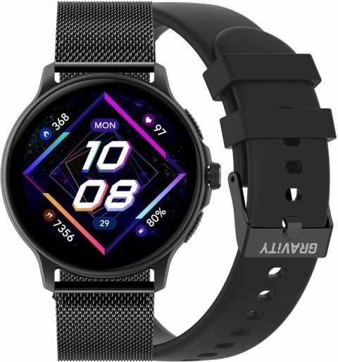 Gravity Smartwatch Damski GRAVITY GT12-1 Czarny Pasek Silikonowy + Czarna Bransoleta Gravity Smartwatch Damski GRAVITY GT12-1 Czarny Pasek Silikonowy + Czarna Bransoleta