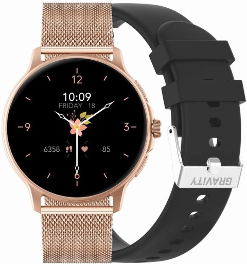 Gravity Smartwatch Damski GRAVITY GT12-4 Czarny Pasek Silikonowy + Bransoleta Różowe Złoto Gravity Smartwatch Damski GRAVITY GT12-4 Czarny Pasek Silikonowy + Bransoleta Różowe Złoto