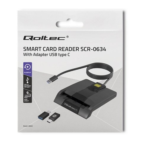 Qoltec QOLTEC CZYTNIK CHIPOWYCH KART ID INTELIGENTNY | SCR-0634 | USB TYP C