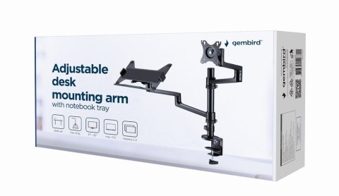 GEMBIRD GEMBIRD BIURKOWE REGULOWANE RAMIĘ/UCHWYT NA MONITOR + PODSTAWKA NA NOTEBOOKA 17-32, VESA 100X100MM, DO 8 KG