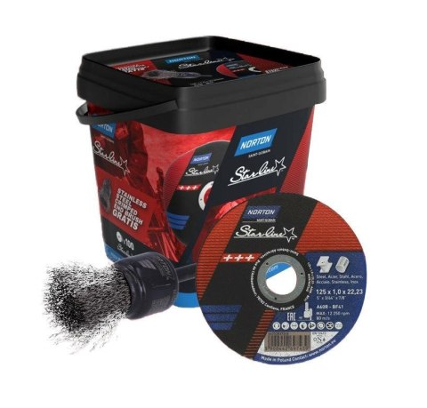 No name TARCZA DO PRZECINANIA NORTON STARLINE A60R 125x1.0x22.23 /100 sztuk +SZCZOTKA PĘDZELKOWA