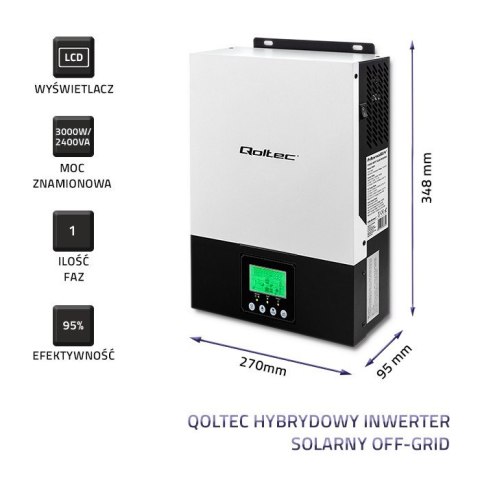 Qoltec QOLTEC INWERTER SOLARNY HYBRYDOWY OFF-GRID 2.4KW | 80A | MPPT | SINUS