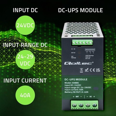 Qoltec QOLTEC MODUŁ UPS DC NA SZYNĘ DIN | 40A | 24V Qoltec QOLTEC MODUŁ UPS DC NA SZYNĘ DIN | 40A | 24V