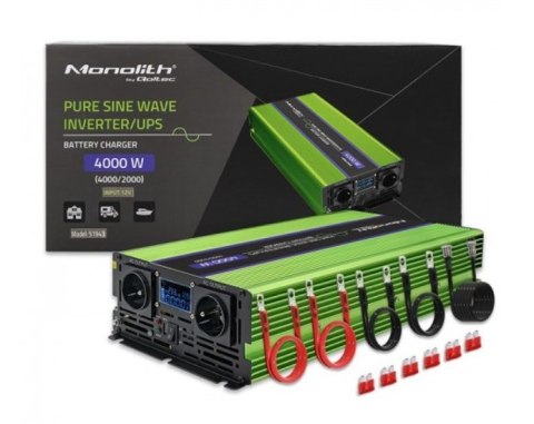 Qoltec QOLTEC PRZETWORNICA NAPIĘCIA MONOLITH | ŁADOWANIE BATERII | UPS | 2000W | 4000W | 12V NA 230V | CZYSTY SINUS | LCD