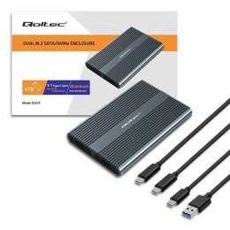 Qoltec Qoltec Obudowa | kieszeń na dysk M.2 SSD | SATA | NVMe | USB-C | DUAL 2 x 2TB