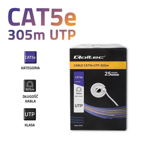 Qoltec QOLTEC KABEL SIECIOWY SKRĘTKA UTP | CAT5E | 305M | PVC SZARY