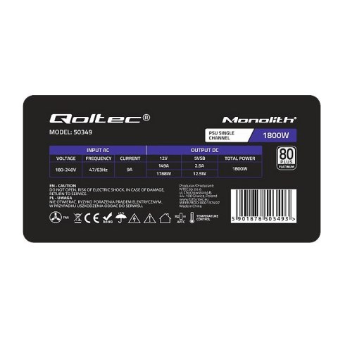 Qoltec QOLTEC ZASILACZ PCI-E 1800W | 80 PLUS PLATINUM | GAMING MINER
