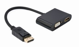 GEMBIRD GEMBIRD ADAPTER NA KABLU DISPLAYPORT MĘSKI NA ŻEŃSKI HDMI + ŻEŃSKI VGA CZARNY, 10CM