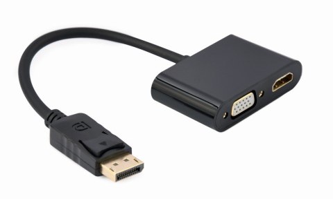 GEMBIRD GEMBIRD ADAPTER NA KABLU DISPLAYPORT MĘSKI NA ŻEŃSKI HDMI + ŻEŃSKI VGA CZARNY, 10CM