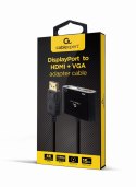 GEMBIRD GEMBIRD ADAPTER NA KABLU DISPLAYPORT MĘSKI NA ŻEŃSKI HDMI + ŻEŃSKI VGA CZARNY, 10CM