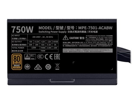 Cooler Master COOLER MASTER ZASILACZ MWE BRONZE 80+ 750W V2 230V MPE-7501-ACABW-BEU