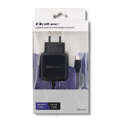 Qoltec QOLTEC ŁADOWARKA SIECIOWA USB TYP C, 5V, 2.4A, 12W, CZARNA