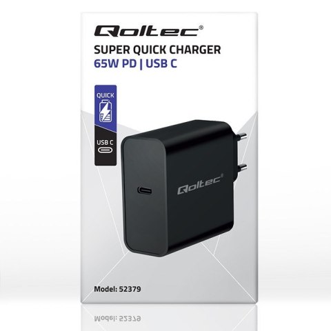 Qoltec QOLTEC ŁADOWARKA SUPER QUICK PD | 1XUSB-C | 65W | 5-20V | 3-3.25A | CZARNA