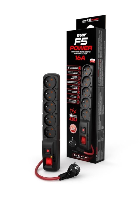 Acar Listwa zasilająca Acar F5 POWER 16A (3m ; czarny) Acar Listwa zasilająca Acar F5 POWER 16A (3m ; czarny)