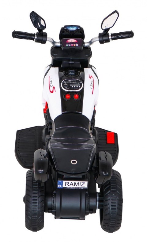 Motorek Fast Tourist na akumulator dla dzieci Biały + Audio + Światła + Ekoskóra