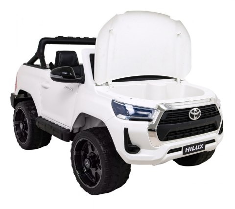 Toyota Hilux na akumulator dla dzieci Biały + Napęd 4x4 + Pilot + 2 bagażniki + Radio MP3 + LED