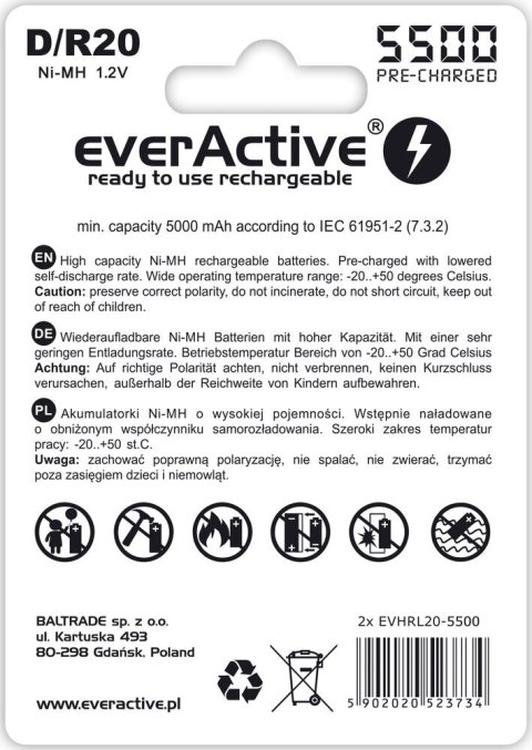 EverActive Zestaw akumulatorków everActive EVHRL20-5500 (5500mAh ; Ni-MH)