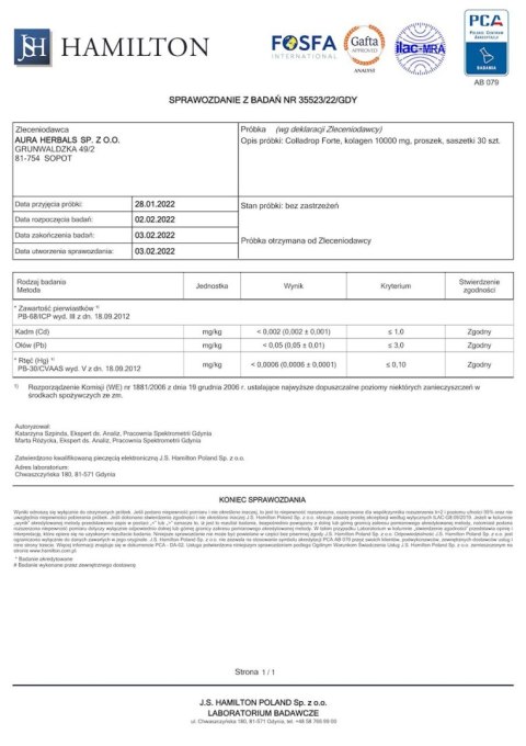 AURA HERBALS Colladrop FORTE saszetki - kolagen morski 10000 mg, 30 sasz.