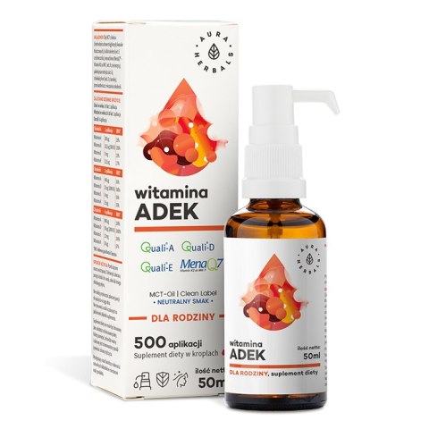 AURA HERBALS Witamina ADEK dla rodziny na oleju MCT - krople 50ml AURA HERBALS Witamina ADEK dla rodziny na oleju MCT - krople 50ml