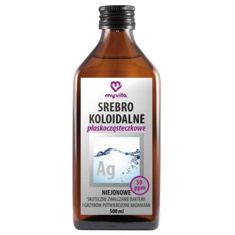 MyVita Srebro koloidalne płaskocząsteczkowe niejonowe 50ppm 500ml MyVita Srebro koloidalne płaskocząsteczkowe niejonowe 50ppm 500ml
