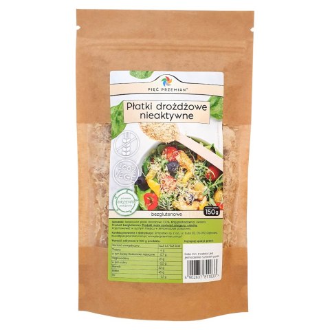 PIĘĆ PRZEMIAN Płatki drożdżowe nieaktywne 100% bezglutenowe 150g PIĘĆ PRZEMIAN Płatki drożdżowe nieaktywne 100% bezglutenowe 150g