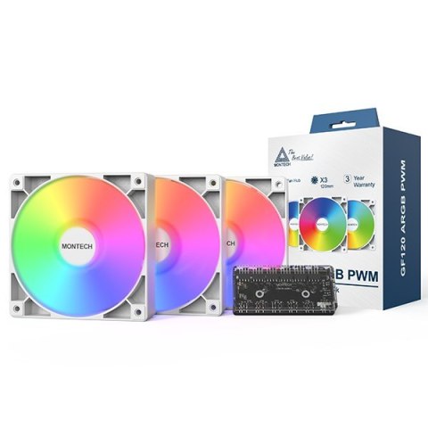 Wentylator Montech GF120 PWM ARGB, 3 szt. - 120mm, biały