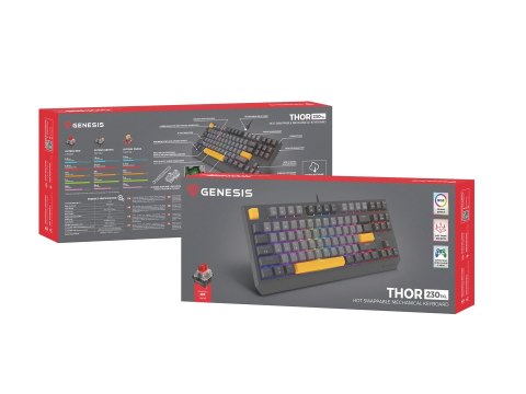 GENESIS Thor 230 TKL klawiatura Gaming USB + RF Wireless + Bluetooth QWERTY Czarny, Szary, Pomarańczowy