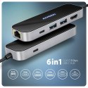AXAGON HMC-6GLN Hub USB, 2x USB-A, 1x USB-C, 1x HDMI 2.0, 1x RJ45, 100 W PD - srebrny