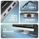 AXAGON HMC-6GLN Hub USB, 2x USB-A, 1x USB-C, 1x HDMI 2.0, 1x RJ45, 100 W PD - srebrny