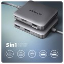 Axagon N HMC-5HL USB 5Gbps hub 2x USB-A HDMI 4k/60Hz RJ-45 GLAN PD 100W kabel USB-C Przewodowa USB 3.2 Gen 1 (3.1 Gen 1) Type-C 