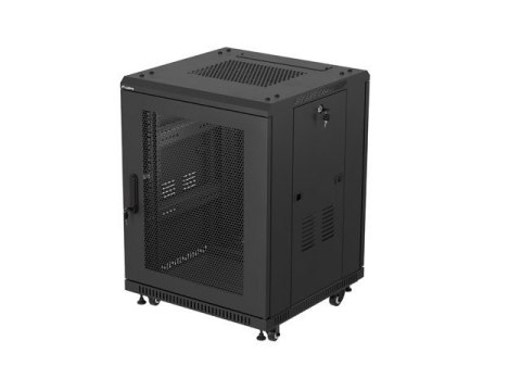 Szafa instalacyjna RACK stojąca 19" 15U 600x600 czarna drzwi perforowane Lanberg (flat pack)