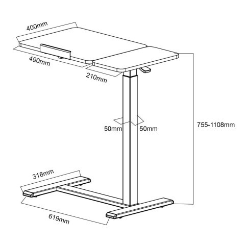 MACLEAN MOBILNE BIURKO/STAND NA LAPTOP, CZARNE, REGULACJA WYSOKOŚCI 76-109CM, MAX. 30KG MC-120 B