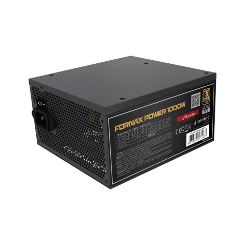 GEMBIRD ZASILACZ KOMPUTEROWY FORNAX POWER 1000W 80+ GOLD ATX, 1000W, AKTYWNE PFC, 12CM WENTYLATOR