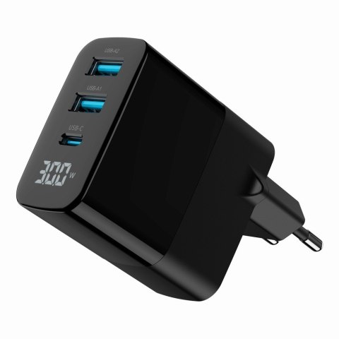 GEMBIRD 3-PORTOWA SZYBKA ŁADOWARKA SIECIOWA GAN (PD) USB (2X USB-A + 1X USB TYP-C), 30W, LCD, CZARNA