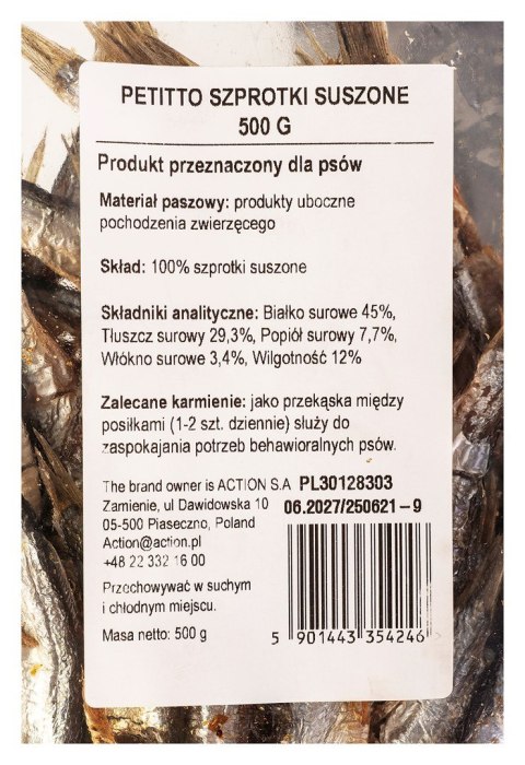 PETITTO Szprotki suszone przysmak dla psa 500g