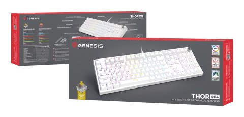 KLAWIATURA DLA GRACZY GENESIS THOR 404 US PODŚWIETLENIE RGB MECHANICZNA BIAŁA GATERON YELLOW PRO