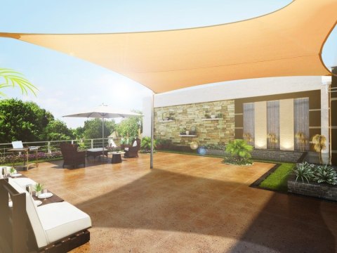 Żagiel ogrodowy zacieniacz UV poliester 5m kwadrat GreenBlue GB505 kremowy hydrofobowa powierzchnia