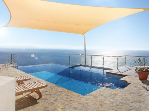 Żagiel ogrodowy zacieniacz UV poliester 5m kwadrat GreenBlue GB505 kremowy hydrofobowa powierzchnia