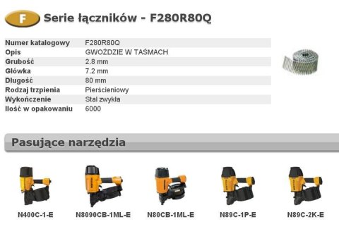BOSTITCH Gwoździe F 2,80-80 R Q 6 metrów