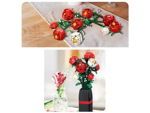 Klocki konstrukcyjne Kwiaty w wazonie BUKIET RÓŻ + wazon 818 ele ZA5760