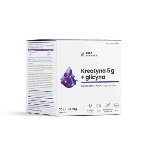 AURA HERBALS Kreatyna 5g + glicyna saszetki 30 x 8,69g