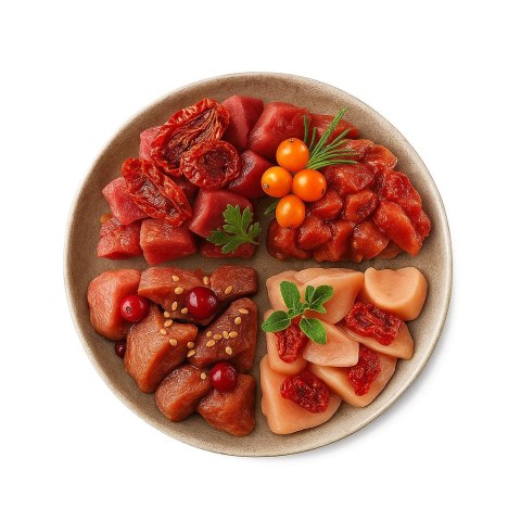 SHELMA saszetki - pełnoporcjowa bezzbożowa karma dla dorosłych kotów. Z wołowiną, kaczką, kurczakiem i indykiem. 40x85g