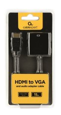 Adapter GEMBIRD A-HDMI-VGA-03 (HDMI M - D-Sub (VGA) F; 0,15m; kolor czarny)
