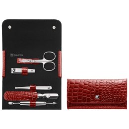 Zestaw podróżny do manicure Zwilling Classic Inox - skórzane etui, 5 elementów - Czerwony