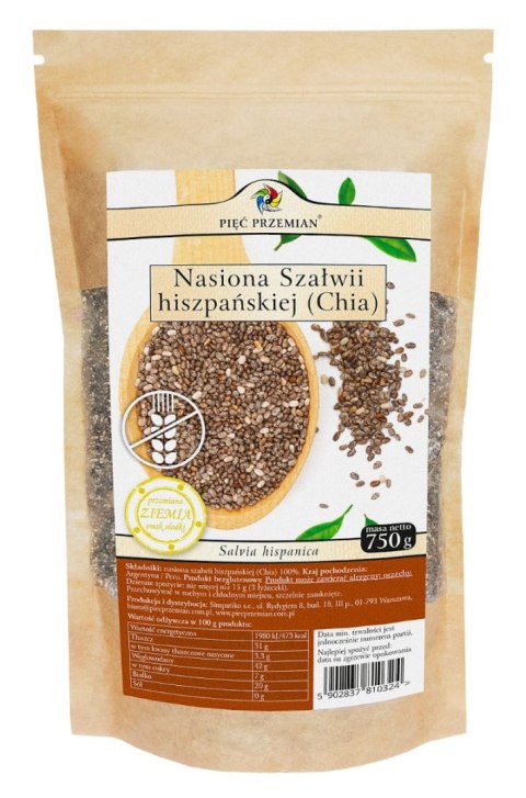 PIĘĆ PRZEMIAN Chia 750g - nasiona szałwii hiszpańskiej bezglutenowe