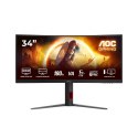 Monitor AOC CU34G4 34" Szybkie VA UWQHD 21:9 180 Hz 1 ms 3440 x 1440 pikseli 300 cd/m2 Ilość portów HDMI: 2 Czarny