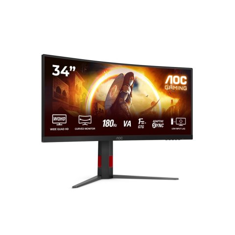 Monitor AOC CU34G4 34" Szybkie VA UWQHD 21:9 180 Hz 1 ms 3440 x 1440 pikseli 300 cd/m2 Ilość portów HDMI: 2 Czarny