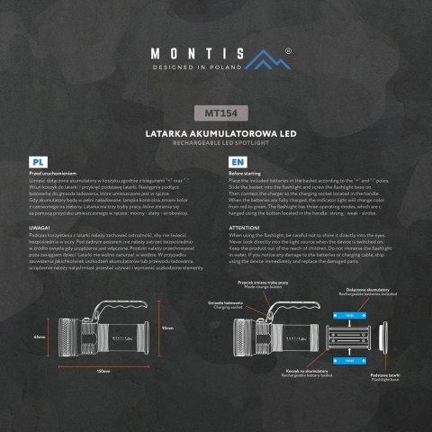 MONTIS ALUMINIOWA RĘCZNA LATARKA AKUMULATOROWA LED MT154